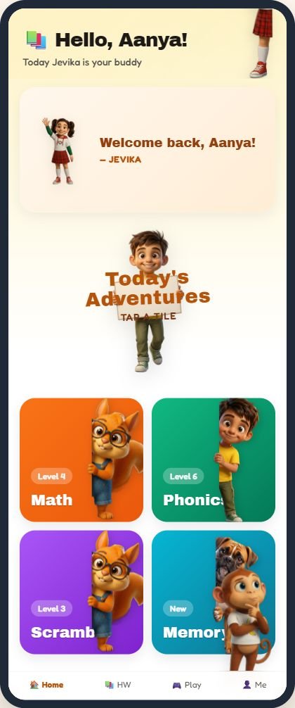 Kids' app, home screen (demo account).
