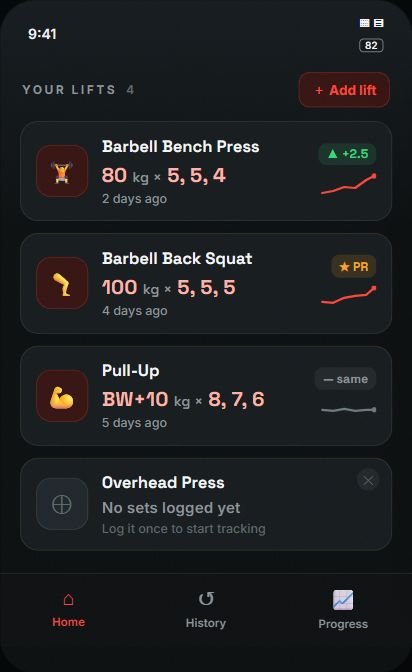 Home screen with sample lifts.